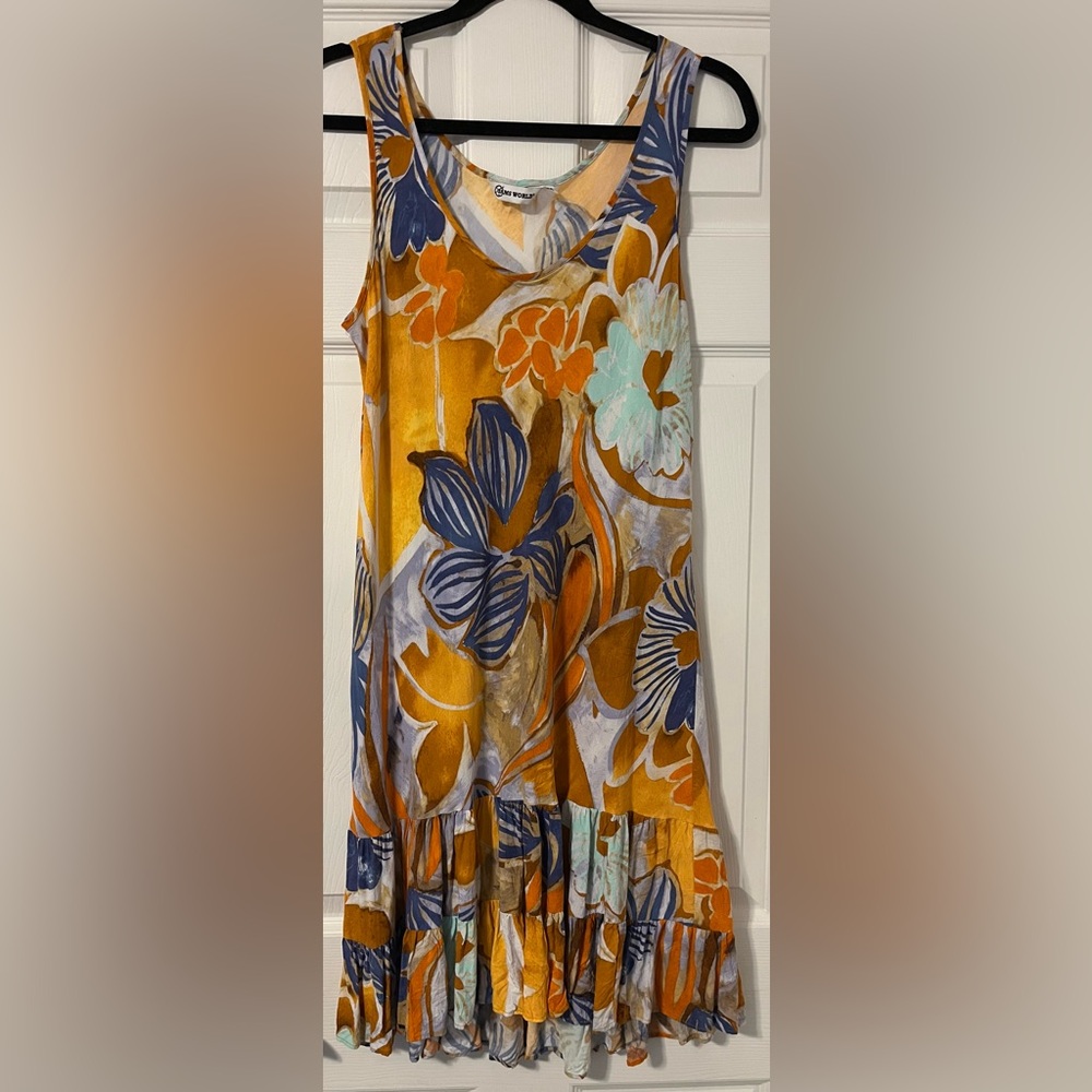 Jams World Orange and Blue A-Line Midi Skirt Resort Wear